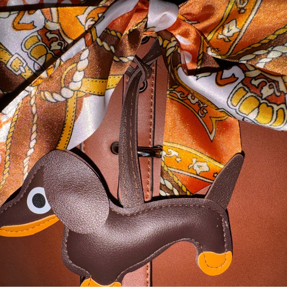 Chic Orange Scarf and Brown Dog Charm